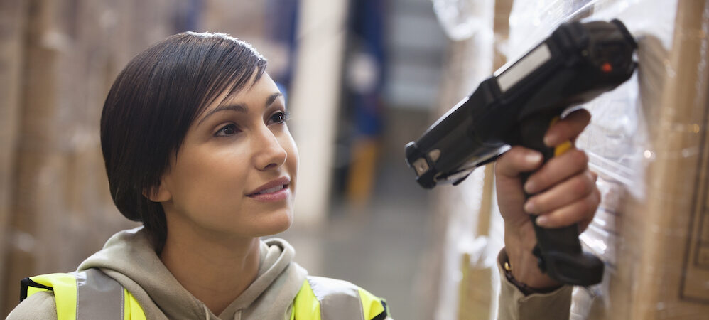 woman using barcode scanner